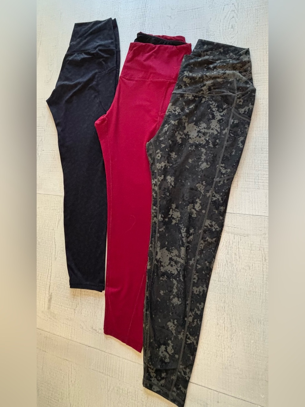 Set of 3 Women's High-Waist Leggings - Black, Burgundy, Camo